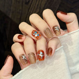 Glitter Brown Orange Accent Press On Nails