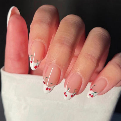 Venta al por mayor de productos terminados de decoración de uñas con borde blanco francés. Cereza pequeña, decoración de uñas extraíble al por mayor | 365nails
