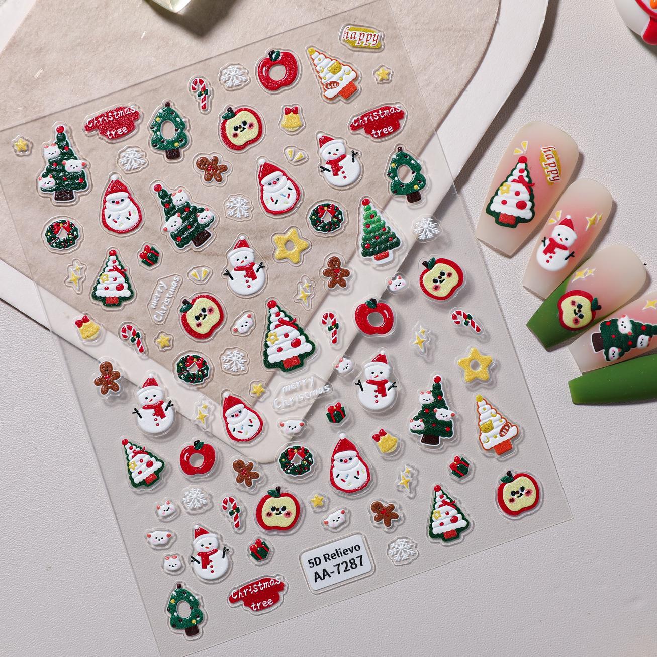 Original Christmas element nail art sticker 5D relief three-dimensional happy Christmas DIY nail sticker jewelry AA