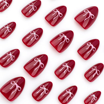 Red Valentine's Day Nail Art New Year's War Nail Art Pink Bow Nail Art Simple  Hot Sale Fake Nail Nail Film｜365nails