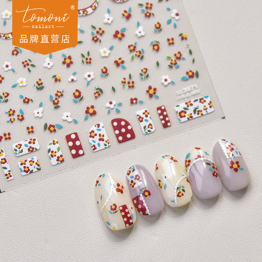 Retro Floral & Polka Dot: "Vintage Flower Patch" – 5D Embossed Nail Sticker