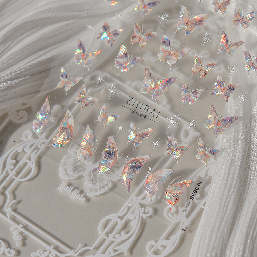 Holographic Fairy Butterfly: "Ethereal Crystal Butterfly" – 5D Embossed Nail Sticker