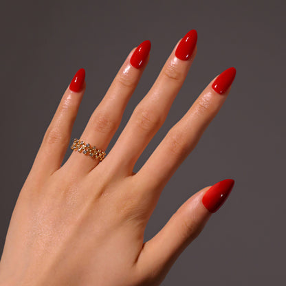Uñas postizas Premium Sense de 30 piezas en caja, color rojo sólido, para uso diario, cortas, almendradas | 365nails