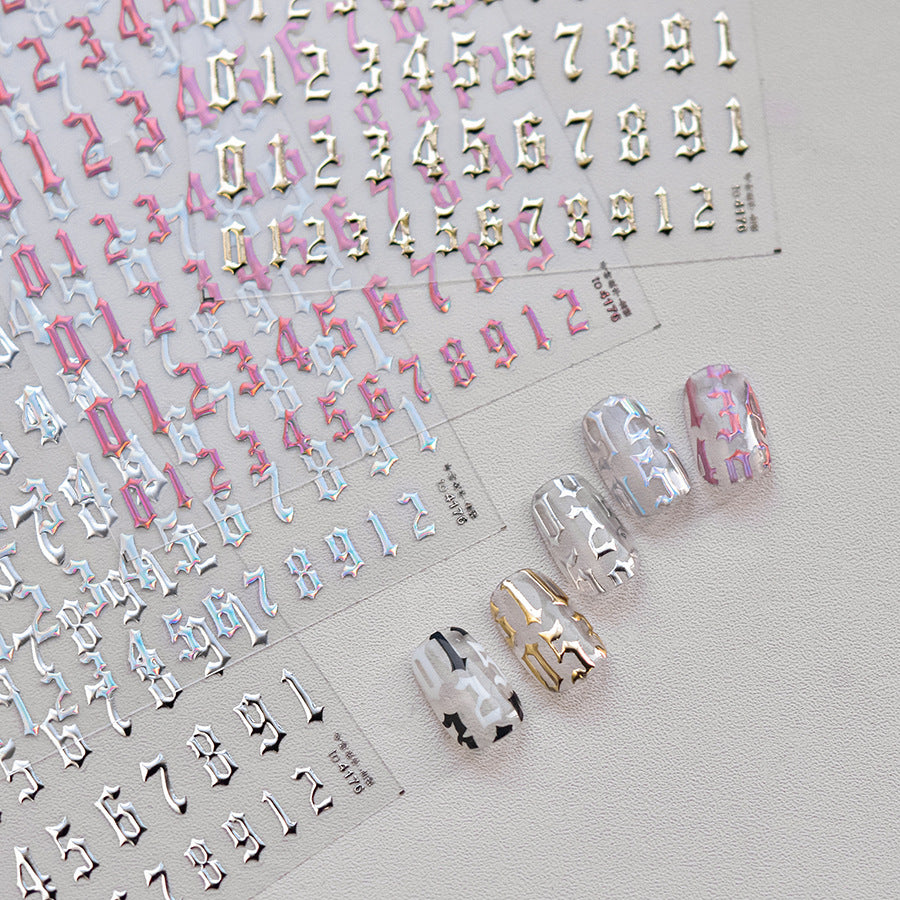 365nails: 「全息哥德老英文字體數字」 – 美甲貼紙