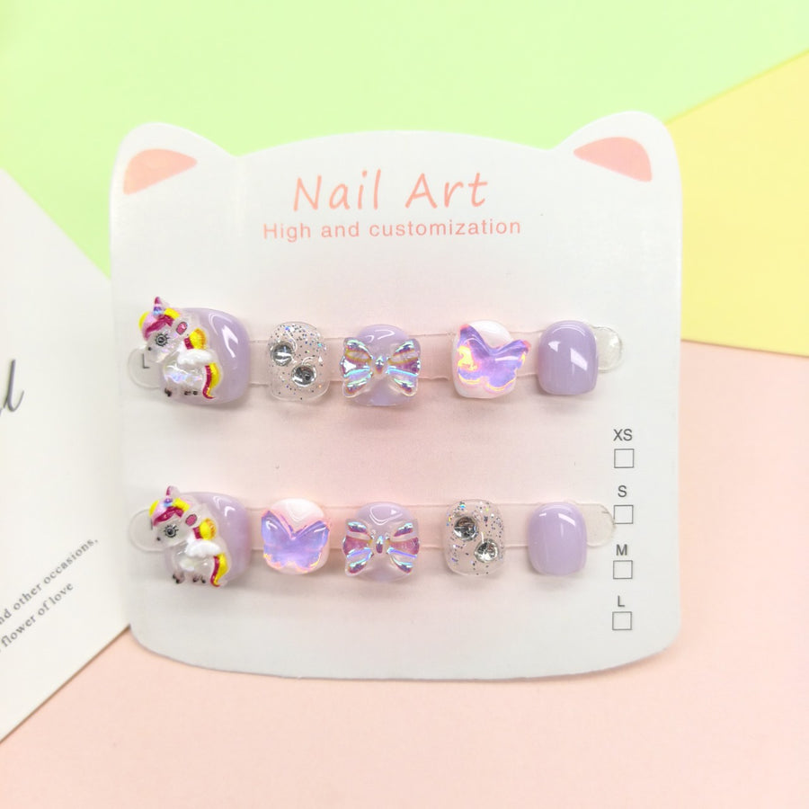 Pony Unicorn Pastel Cute Kids Press On Nails Set