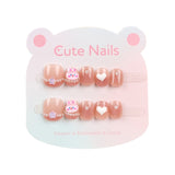 3D pink rabbit cat eye children wearing armor, three-dimensional love pearl nail patch, 10 cute fake nails for girls