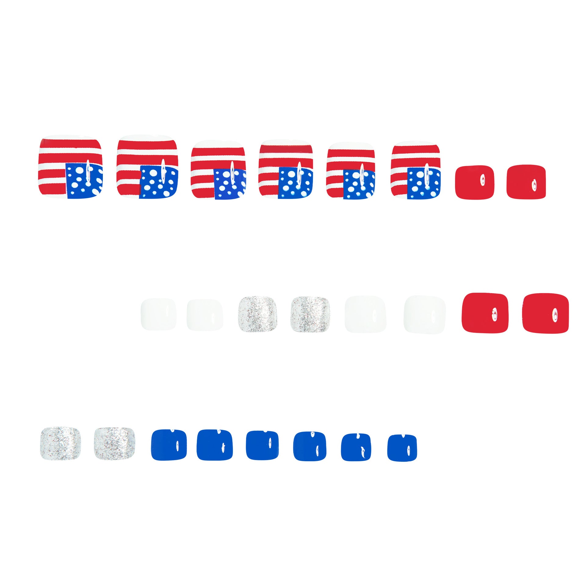 365nails : ongles press-on pour orteils « Independence Day » — drapeau pailleté