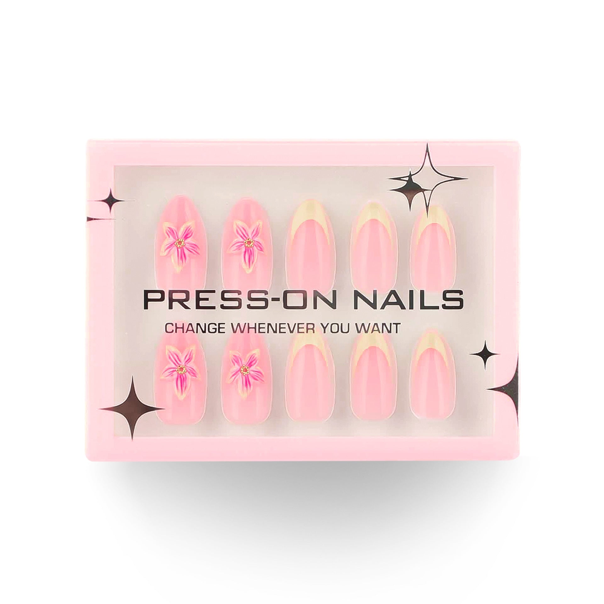 3D Stereoscopic Flower French Yellow Short Almond press-on nails