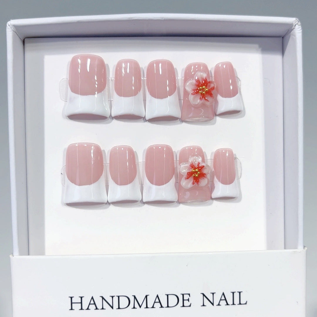 Pure Desire Bloom: "Crimson Sakura" – Unhas Postiças Quadradas Curtas