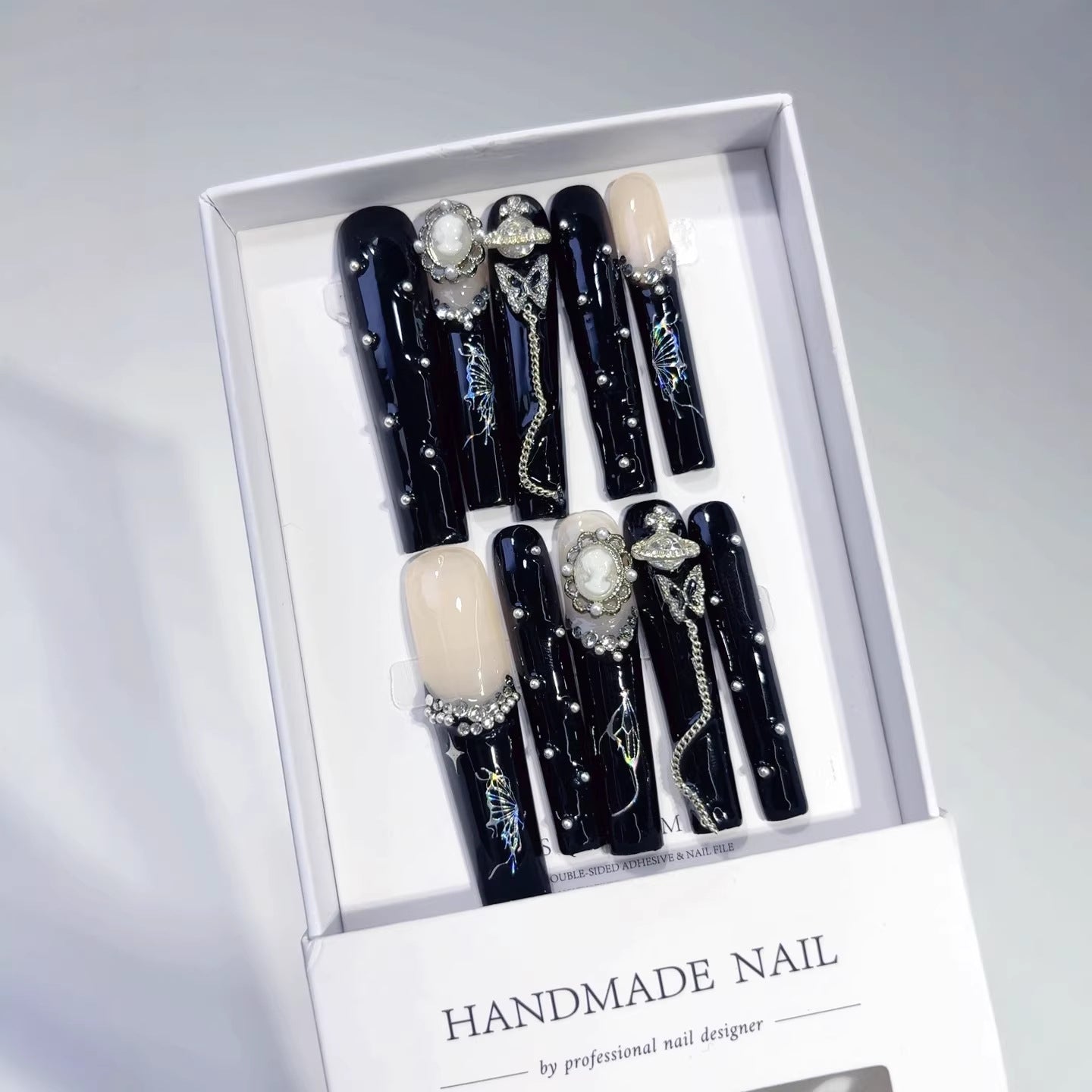 Dark Gothic Pearl Butterfly Luxe Press On Nails