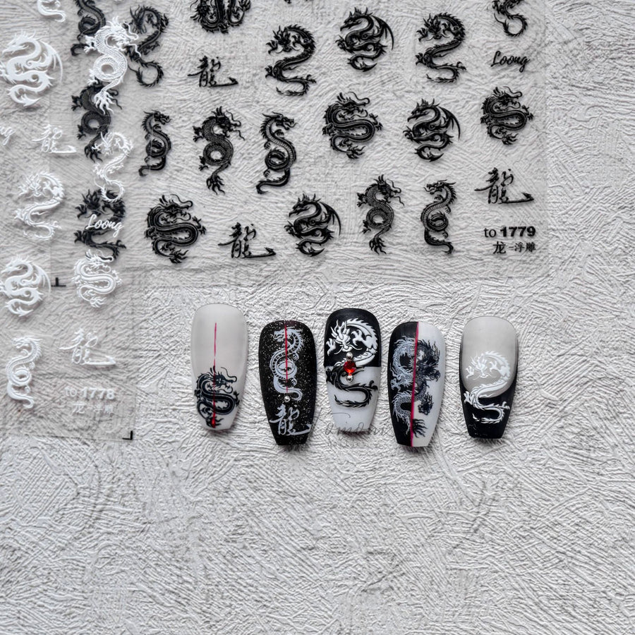 365nails: "Chinese Dragon Black Ink Calligraphy" – Nail Art Stickers