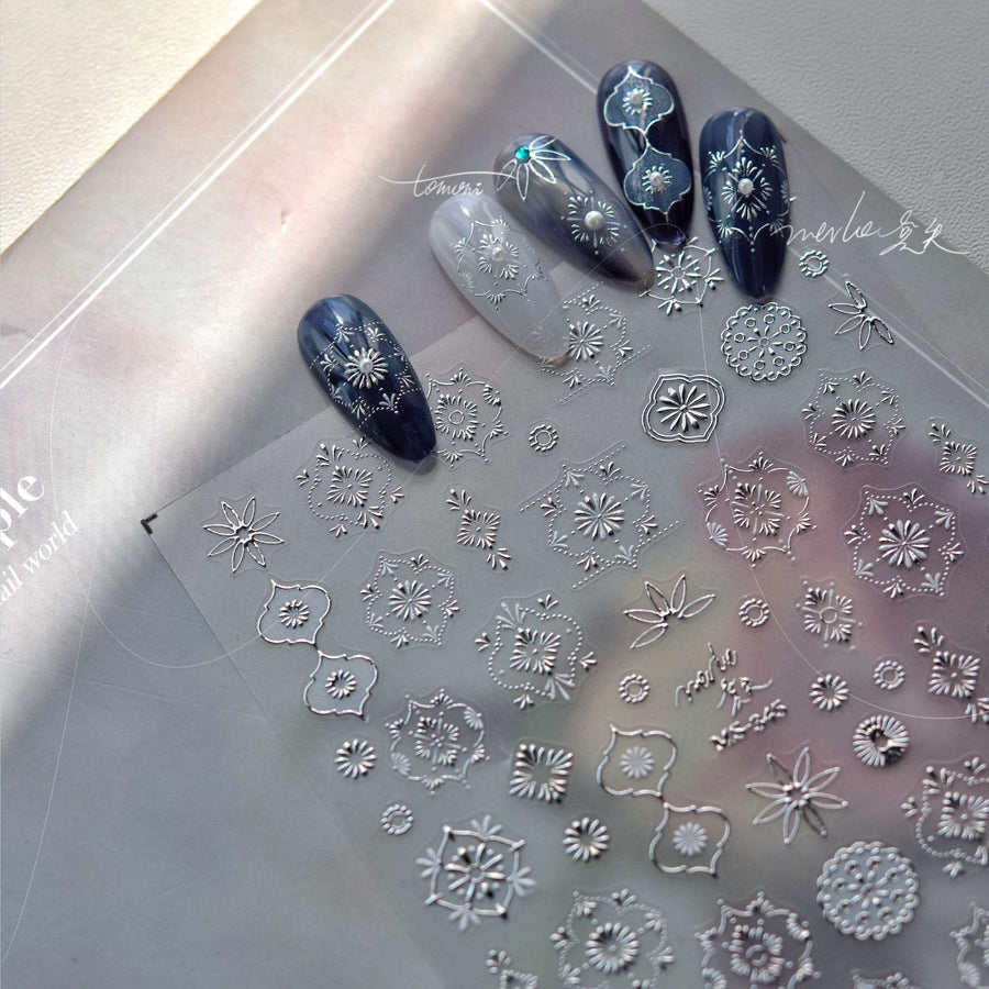 New Gold Foil Floral: "Oriental Royalty" – 5D Embossed Nail Sticker