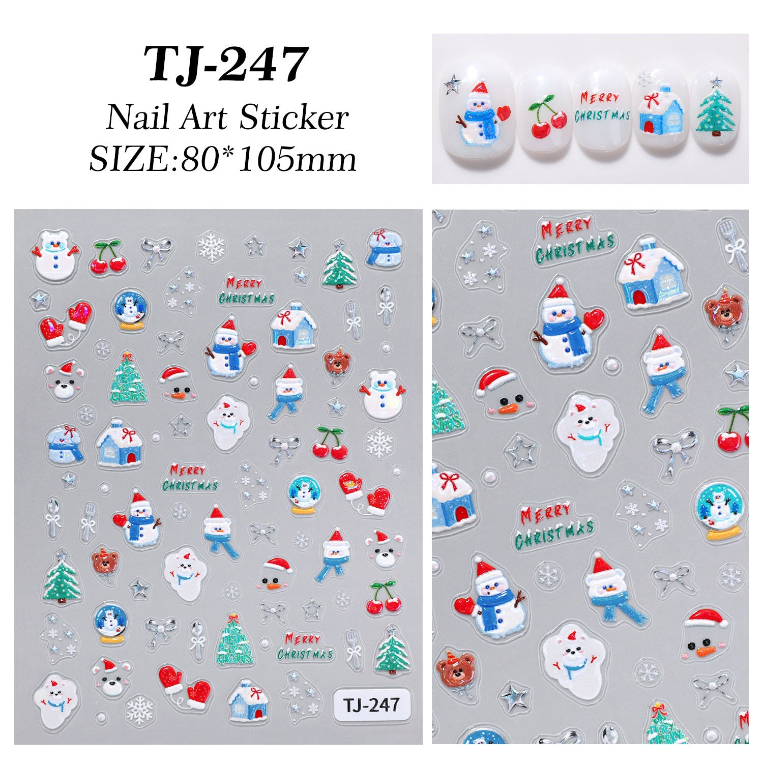 Happy Christmas Nail Art Sticker 5D Embossed Three-dimensional Snowman Christmas Bear DIY Nail Sticker Ornament TJ