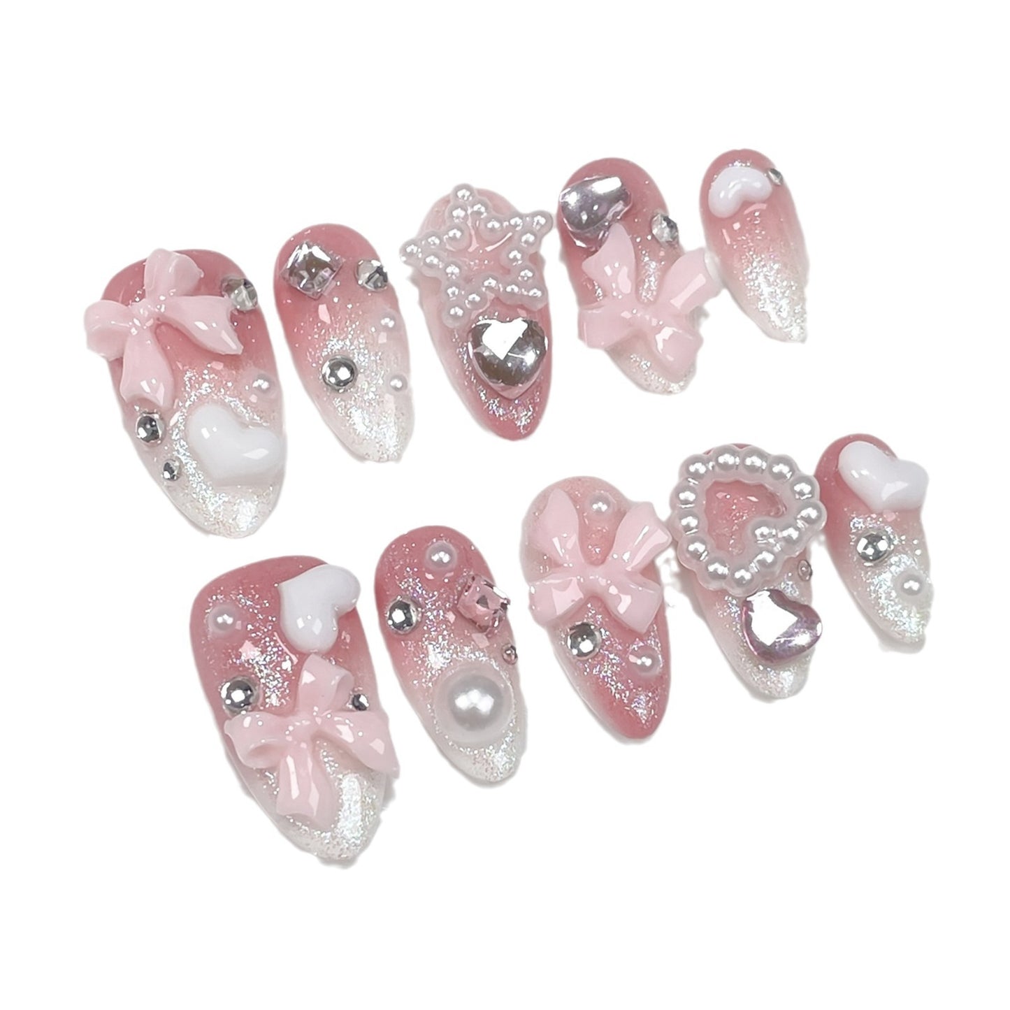 Handmade press-on nails sweetheart girl style cute gentle  Japan and South Korea almond nail pink wearable nail sticker｜365nails