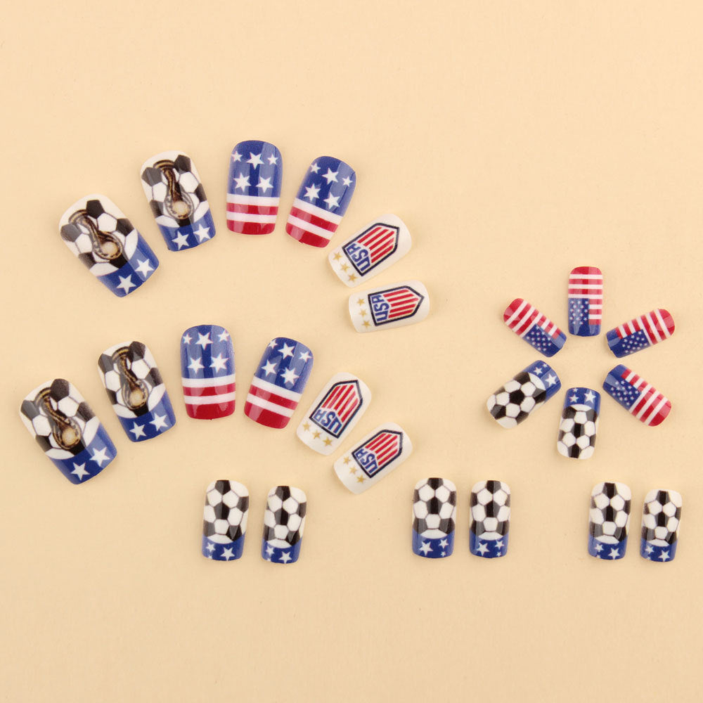 World Cup USA Flag Football Emblem Press-On Nails (Long Square/24pcs/Patriotic)