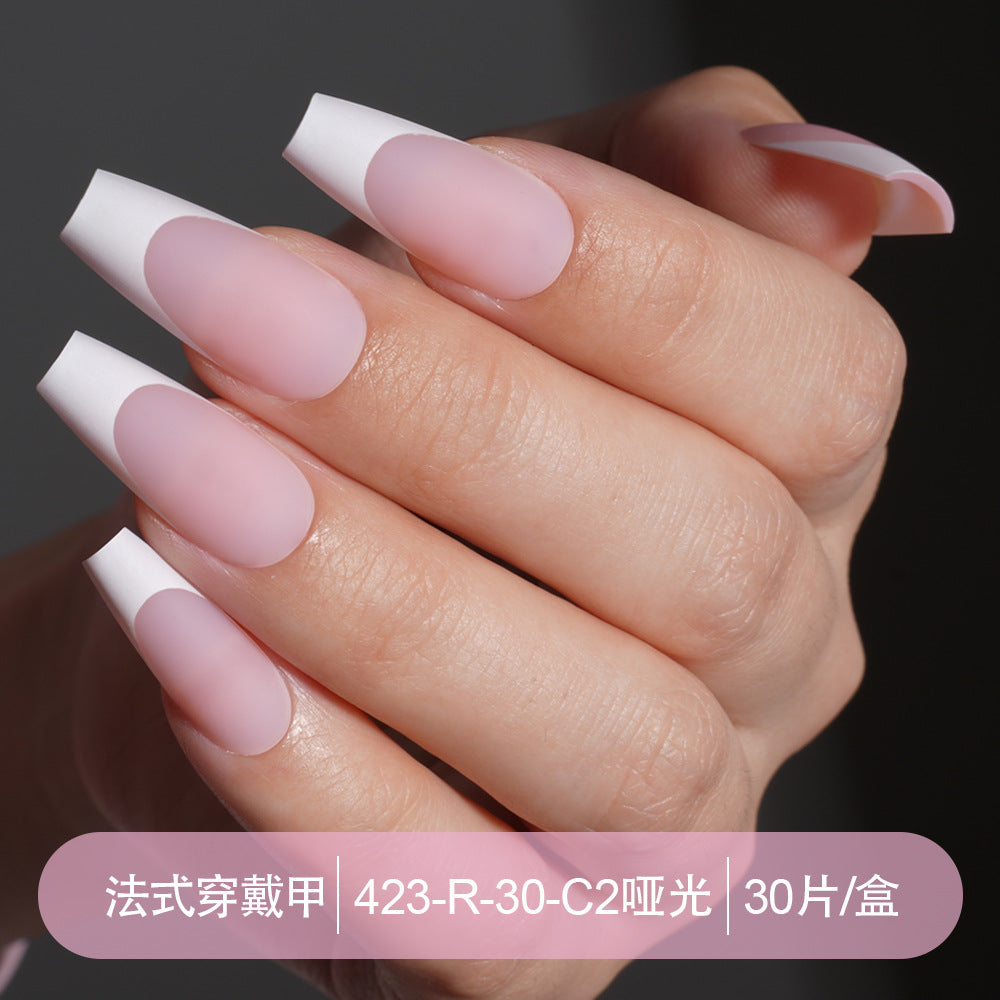 Press on nails French trapezoidal simple high-end sense 30 pieces box detachable fake nail finished pre-made manicure