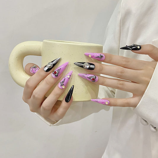 dark sweet cool nail art irregular metal shape advanced sense handmade press on nails fake nails | 365nails