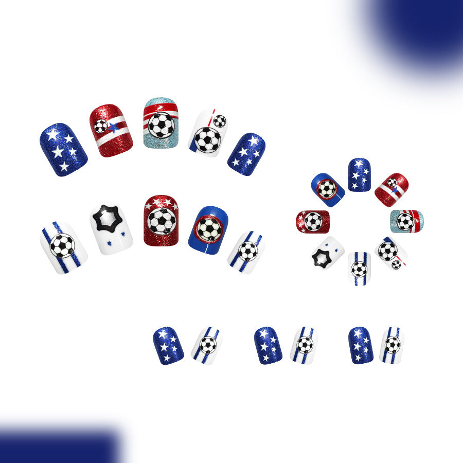 World Cup Football Mixed Flag Elements Press-On Nails (Glitter/24pcs/Short Square)