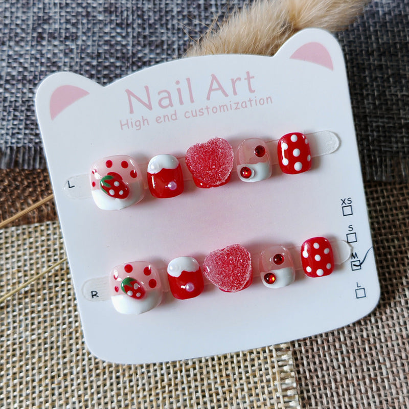 365nails-Strawberry Sweet Kids Series: "Strawberry Dessert Party" – Short Square Kids Nail Art