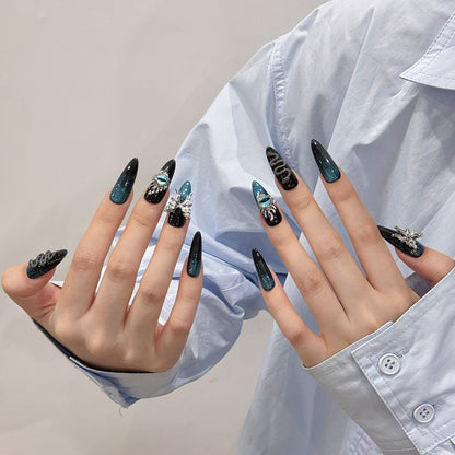 Handmade press on nails Real Shot Three-dimensional Snake Court Dark Green Dark Personality press on nails Removable | 365nails