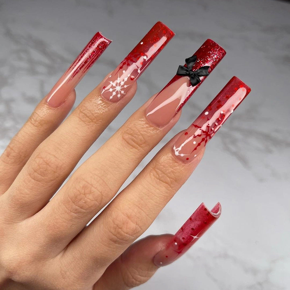Christmas press on nails snowflake love snowman manicure short almond bow  long nail wholesale｜365nails