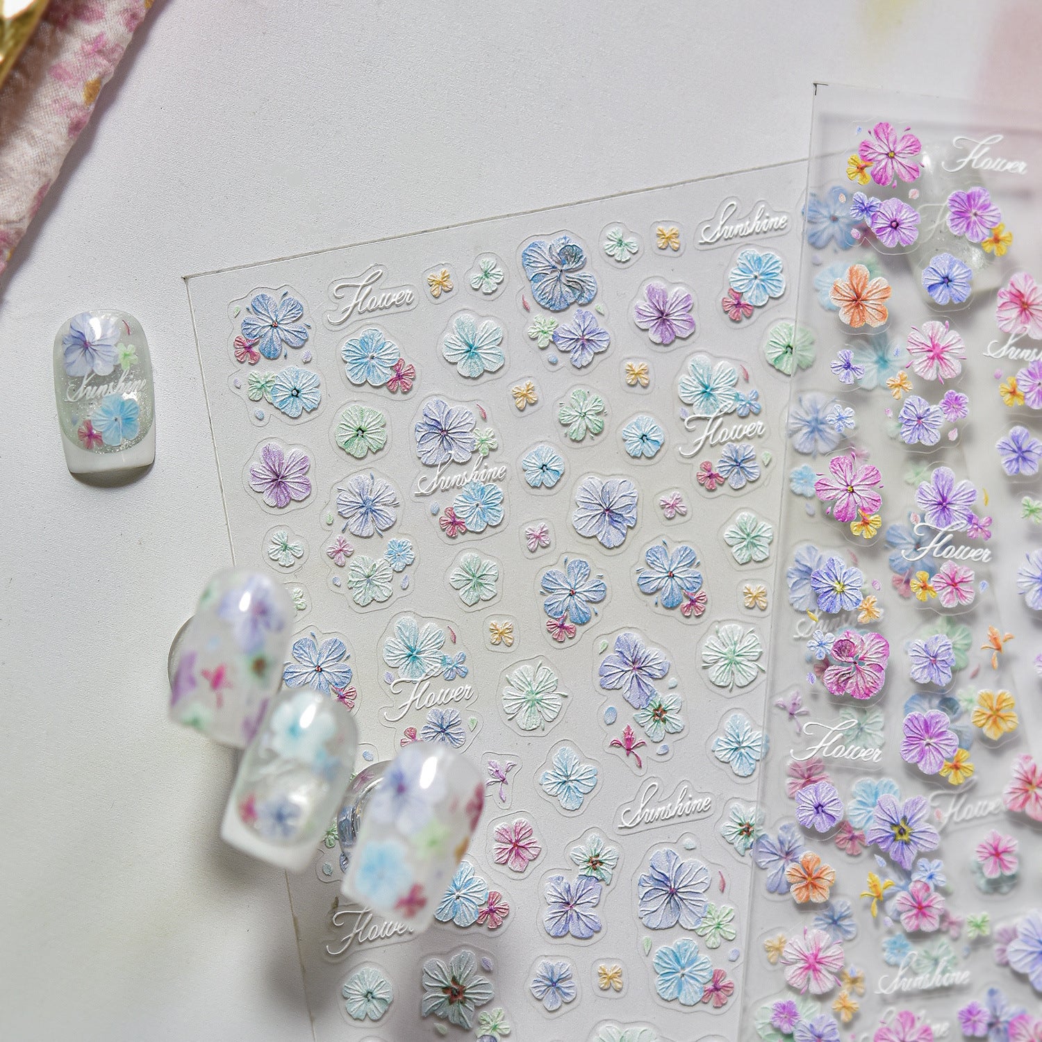 Pastel Flower Collection: "Sunshine & Pastel Wildflower" – 3D Embossed Nail Sticker