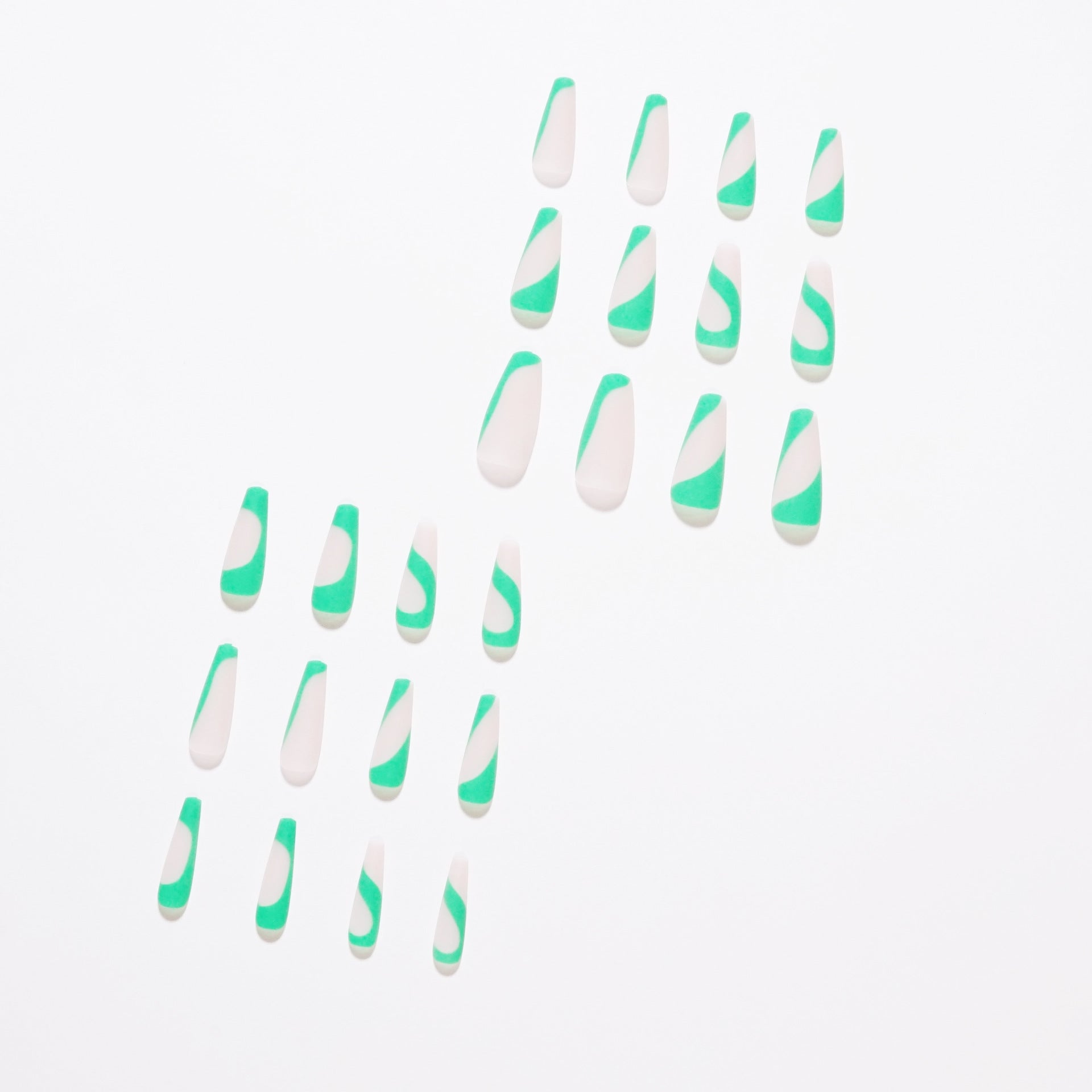 Uñas postizas francesas de bambú verde, para usar arte de uñas, uñas postizas terminadas, parche de arte de uñas, pieza de uña, pieza de uña removible｜365nails