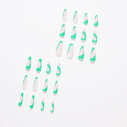 Bamboo green French False nails Wear nail art Finished fake nail nail art patch nail piece Removable nail piece｜365nails