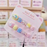 Cute Pastel Cartoon Kids Press On Nails with Crystal Accents