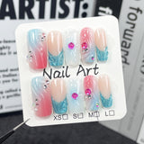 Pistola de pulverização para unhas postiças quadradas médias e longas, feitas à mão, com contraste de cor, mudança gradual, formato espremido à mão, sentido avançado, remendo para unhas longas ｜ 365nails