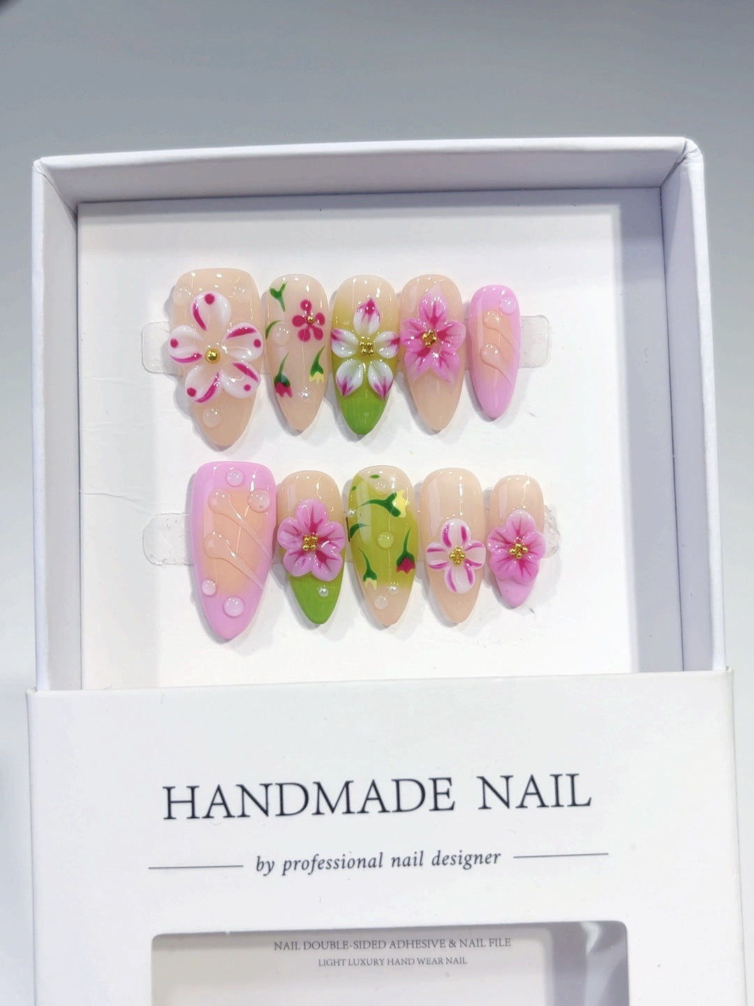 Spring Blossom: "Mixed Floral" – Almond Press-On Nails