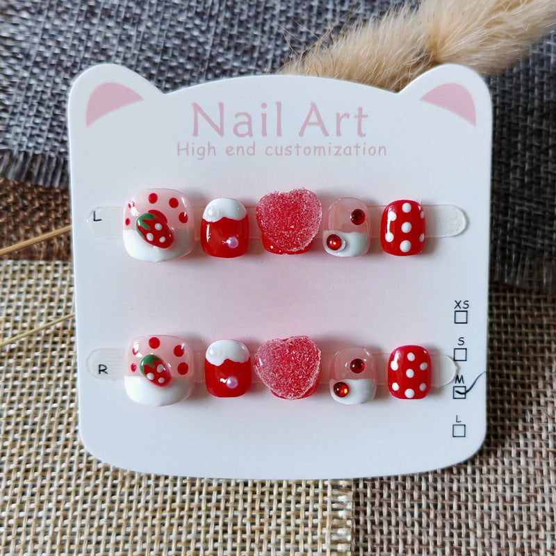 365nails-Strawberry Sweet Kids Series: "Strawberry Dessert Party" – Short Square Kids Nail Art