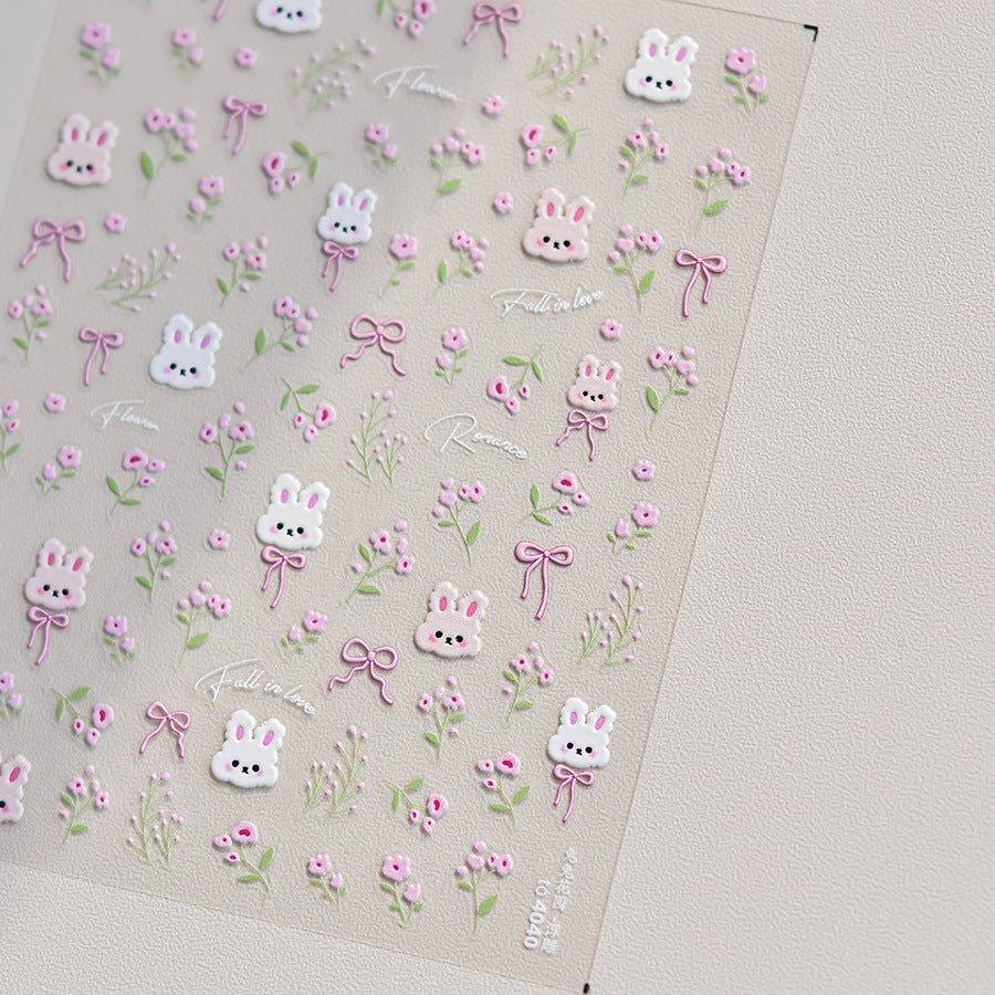 365nails: "Floral Bunny with Pink Bows" – nail art stickers