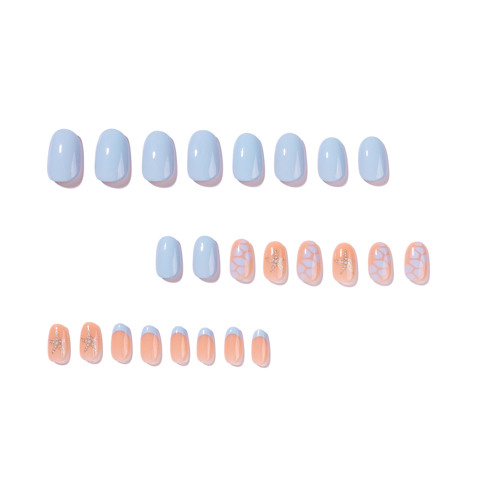 365nails: "Blue & Nude Starfish French Oval" – Summer Press-on Nails