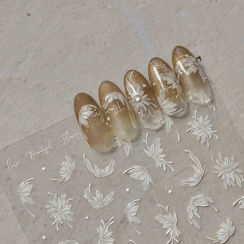 365nails: "화이트 엠보스 꽃·잎" – 네일 아트 스티커