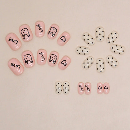 Short pink cute rabbit stick figure manicure love childlike sweet kids nails｜365nails