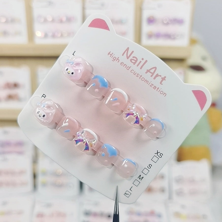 Melody Pastel Cute Kids Press On Nails with Bow Stars