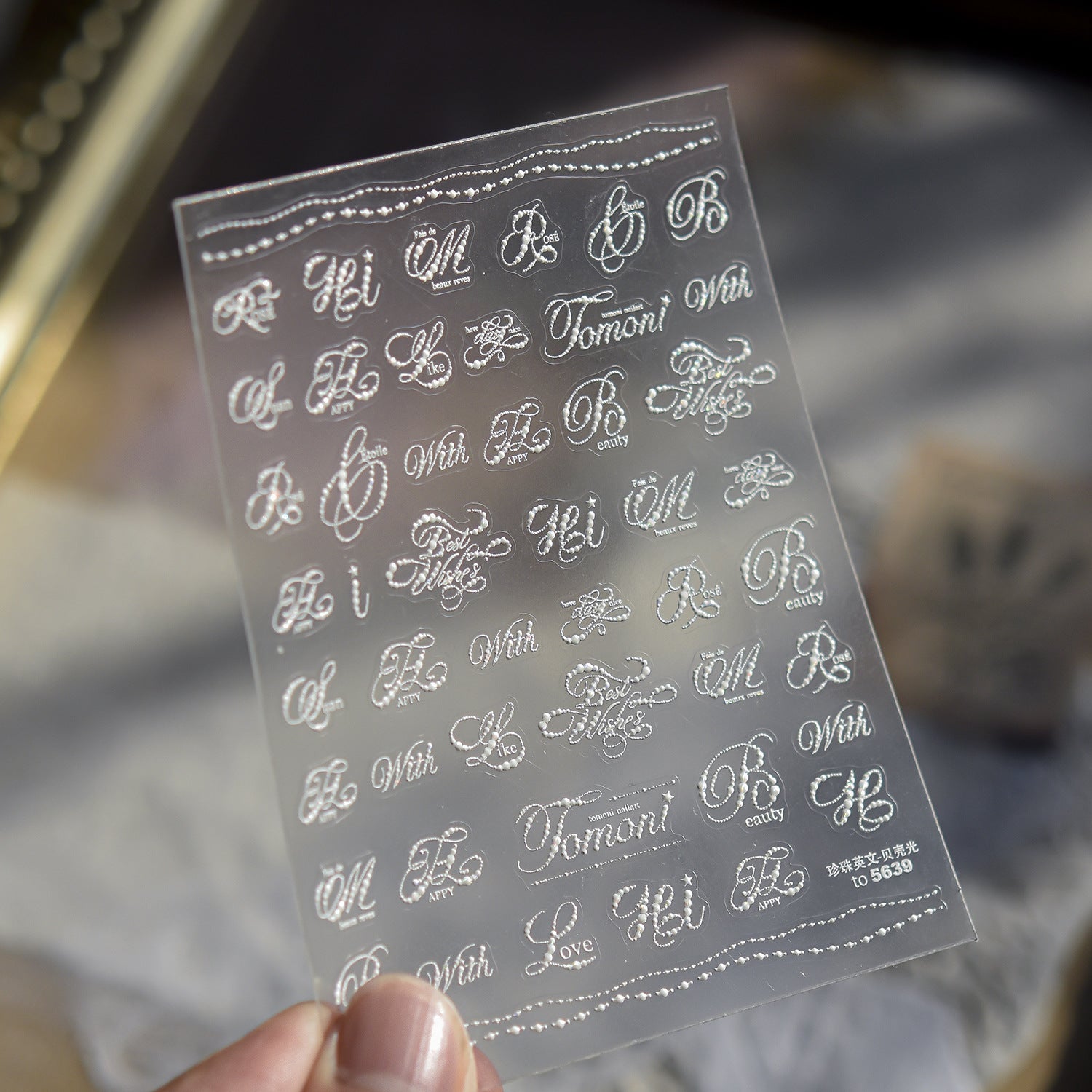 Pearl Script Collection: "Pearl Cursive" – 3D Pearl Shine Nail Sticker