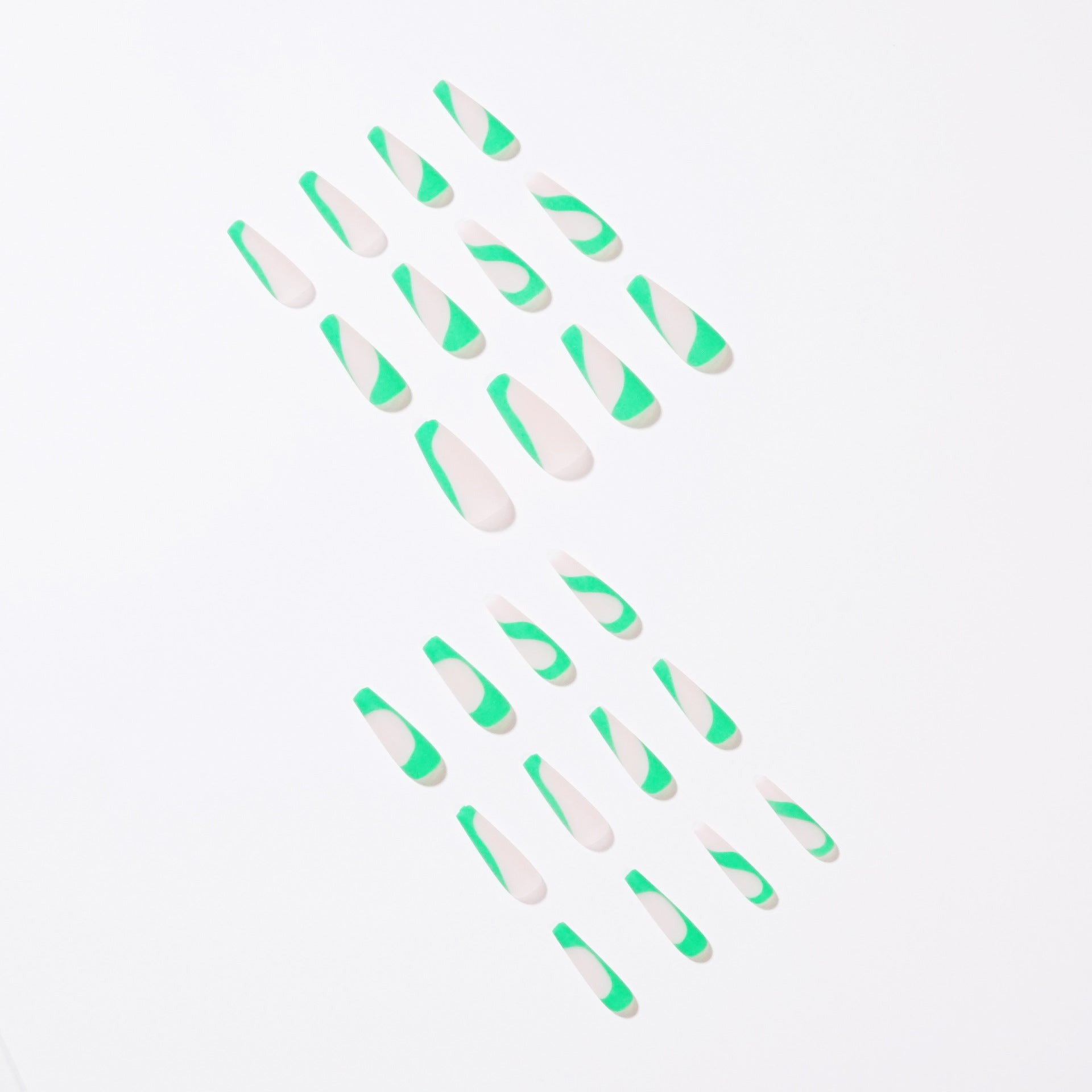 Uñas postizas francesas de bambú verde, para usar arte de uñas, uñas postizas terminadas, parche de arte de uñas, pieza de uña, pieza de uña removible｜365nails