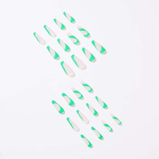 Bamboo green French False nails Wear nail art Finished fake nail nail art patch nail piece Removable nail piece｜365nails