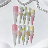 Soft Pearl Floral Extra Long Press On Nails