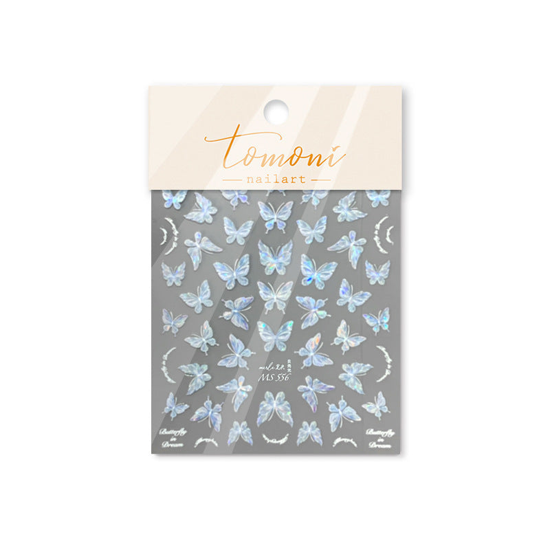 Holographic Butterfly Collection: "Iridescent Crystal Butterfly" – 3D Embossed Nail Sticker