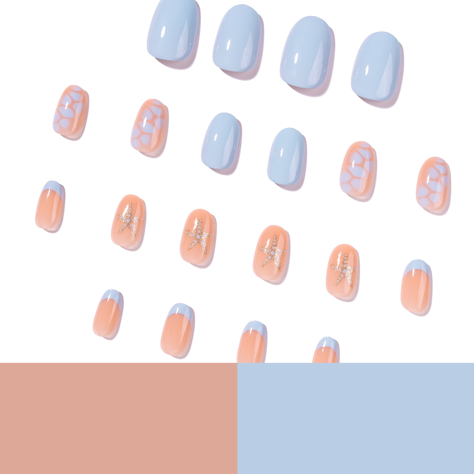 365nails: "Blue & Nude Starfish French Oval" – Summer Press-on Nails