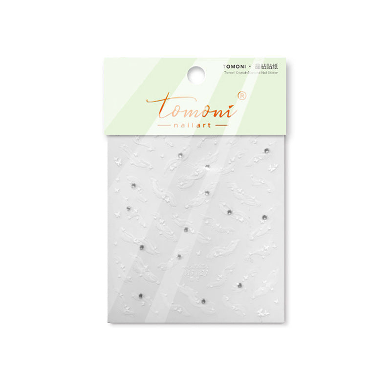365nails：白色蕾絲與水晶花瓣 美甲貼紙