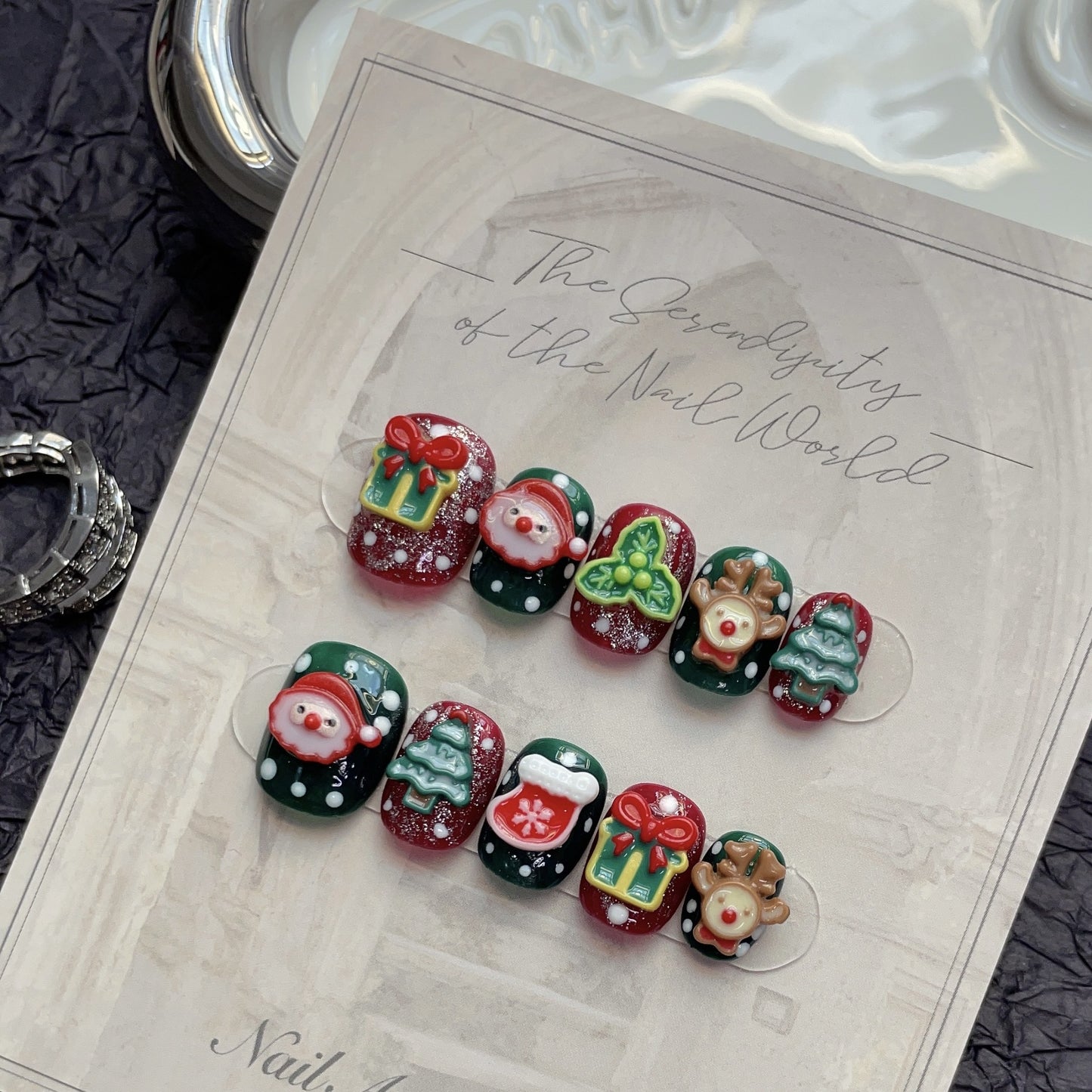 Merry Christmas Press‑On Nails – Snowman Reindeer Gift Design