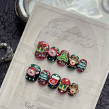 Merry Christmas Press‑On Nails – Snowman Reindeer Gift Design