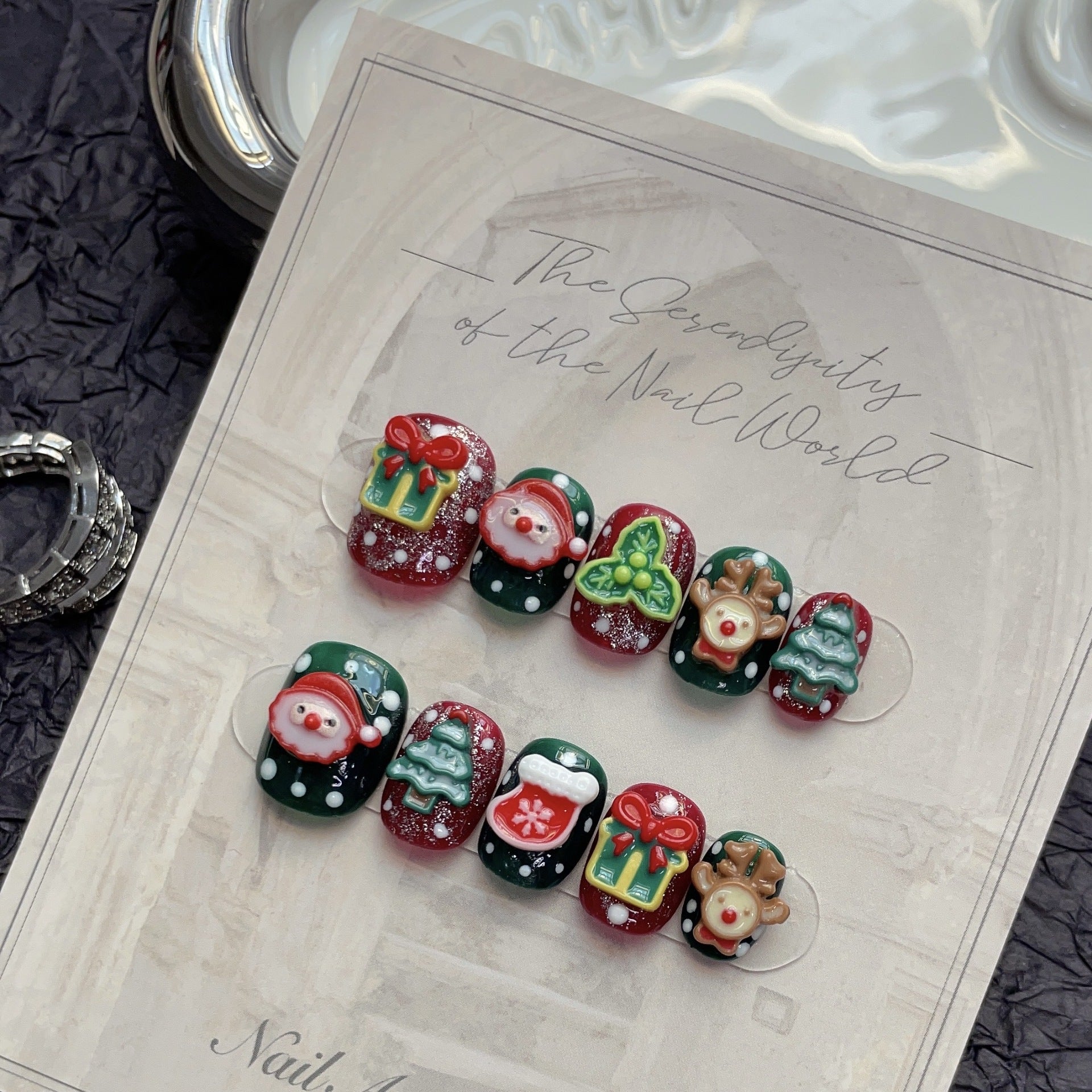 Merry Christmas Press‑On Nails – Snowman Reindeer Gift Design