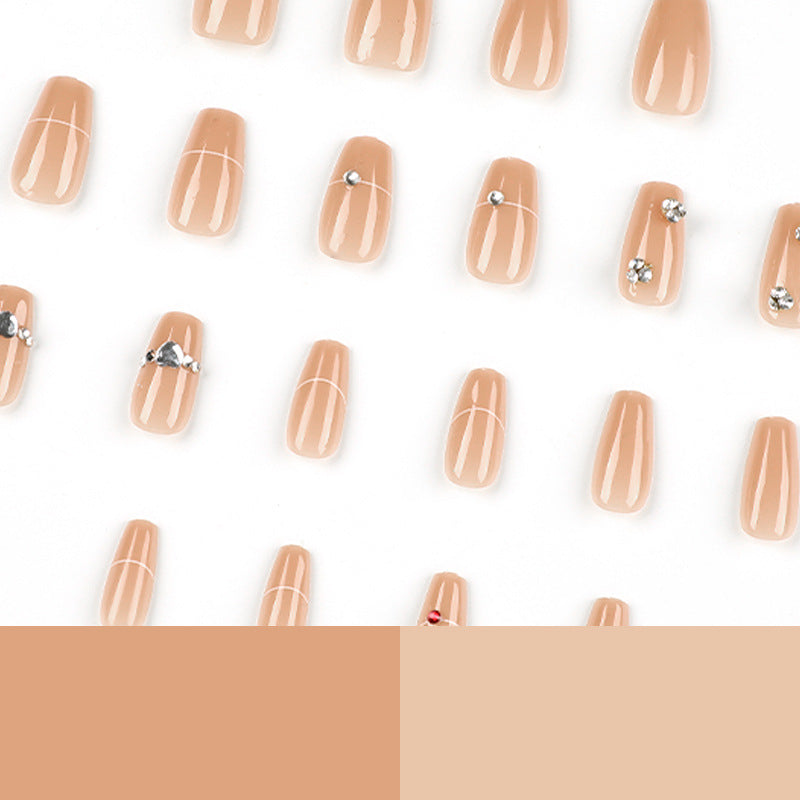 Wear nail piece Nude rhinestone white line nail patch Wear nail nail finished fake nail nails｜365nails