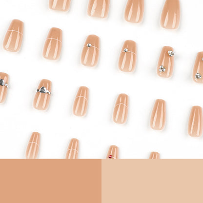 Wear nail piece Nude rhinestone white line nail patch Wear nail nail finished fake nail nails｜365nails