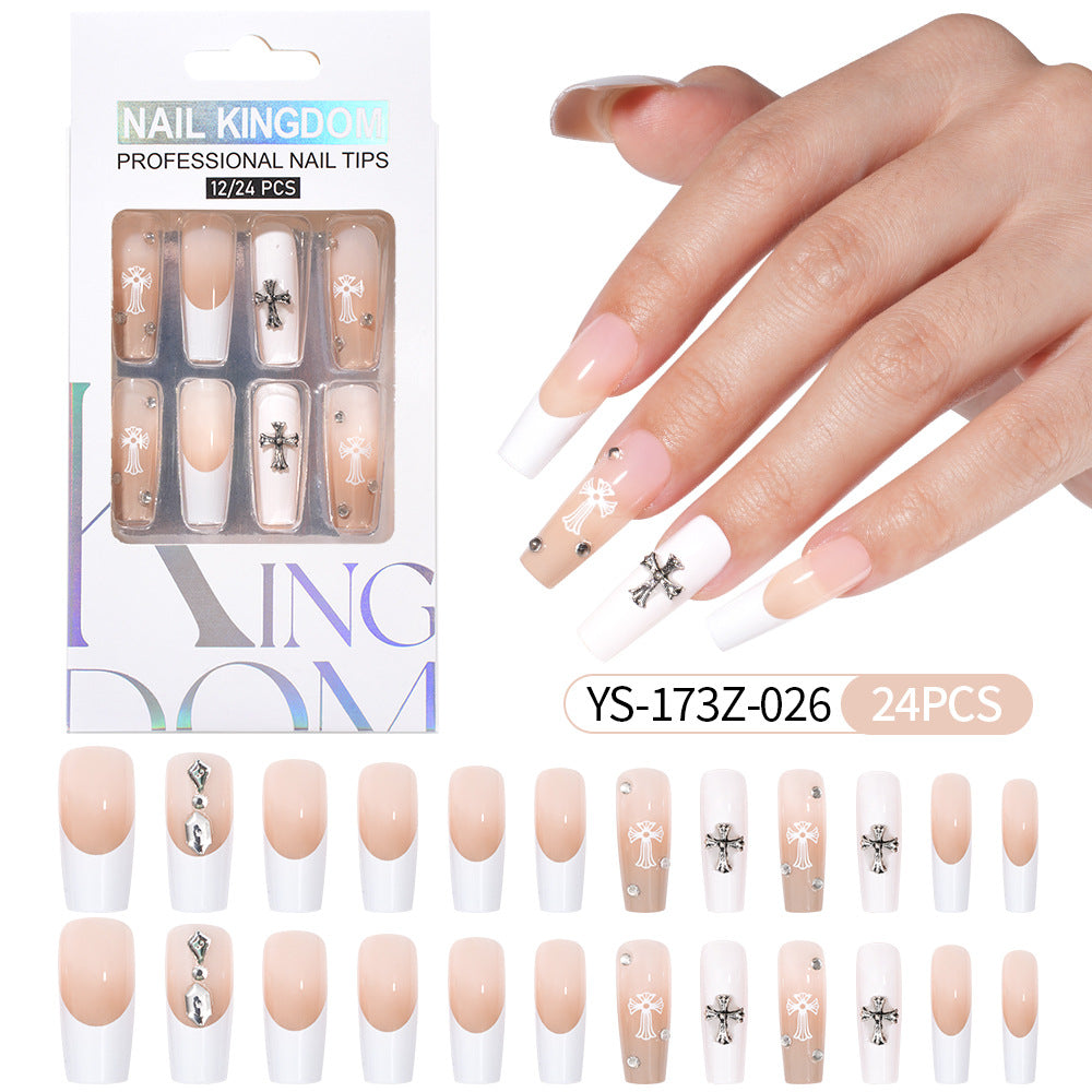 Press on nails fake nail patch extension nail Spice Girl medium rectangle removable 24 pieces with drill manicure